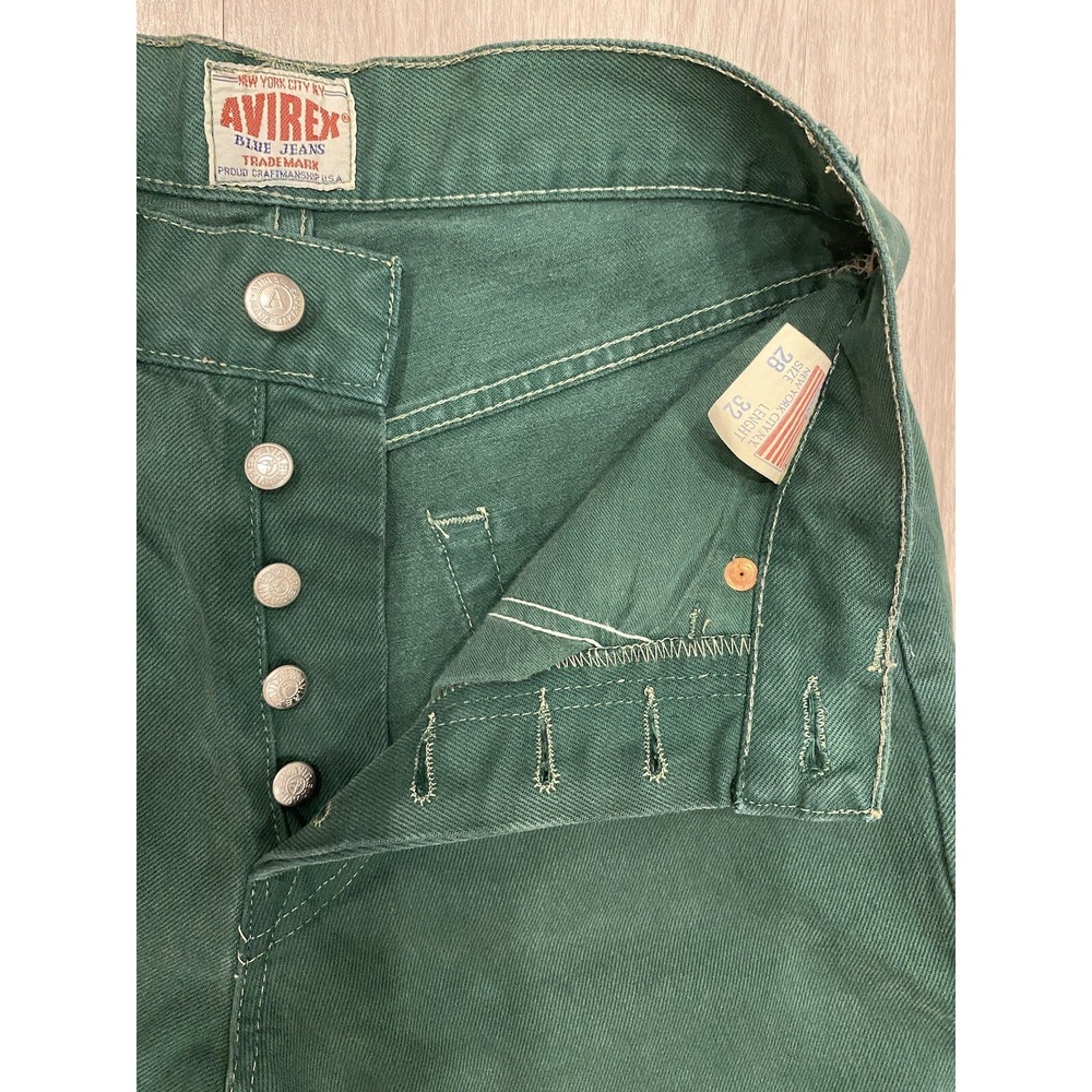 Vintage Avirex Jeans Mens 28x32 Green Made In Italy Button Fly New York City USA - Picture 8 of 11